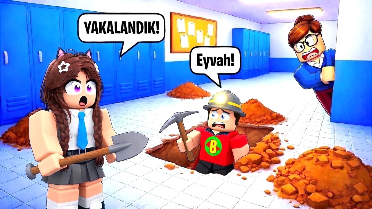 AYB&Uuml;KE İLE OKULDAN KA&Ccedil;TIK! &Ouml;ĞRETMEN YAKALADI 😁 Roblox dig out of school