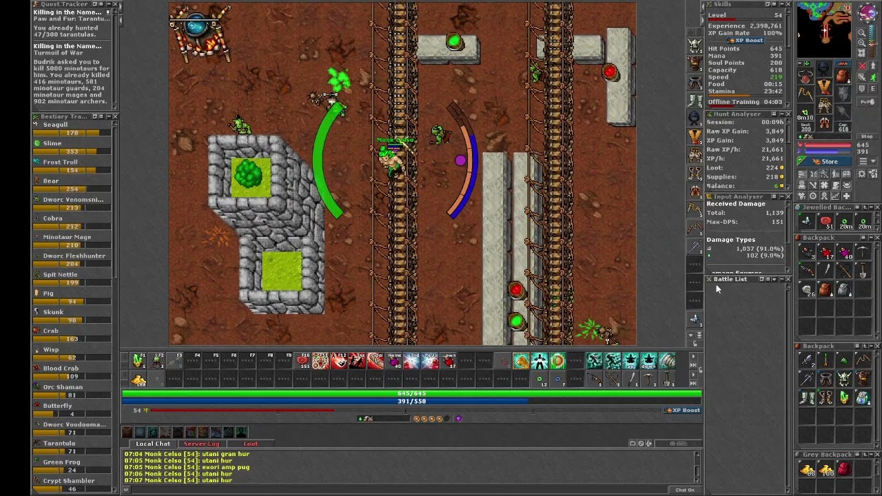 Tibia  -  Bestary   -  Cave Dworc (Port Hope)   -  Monk Lv54   -  Skills 84/59  -  Charm Points 594.