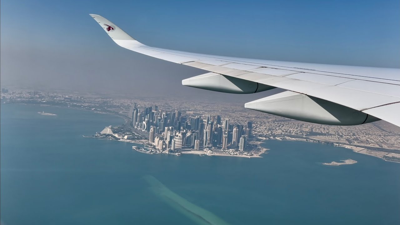 Qatar airways A350 taking off from Doha hamad intl airport
