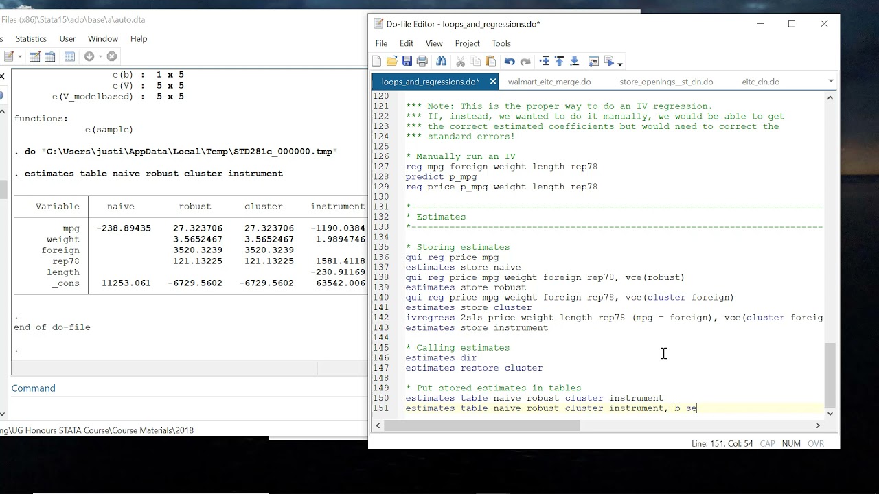 Stata Crash Course (for beginners): Store Estimates and Intermediate Regression