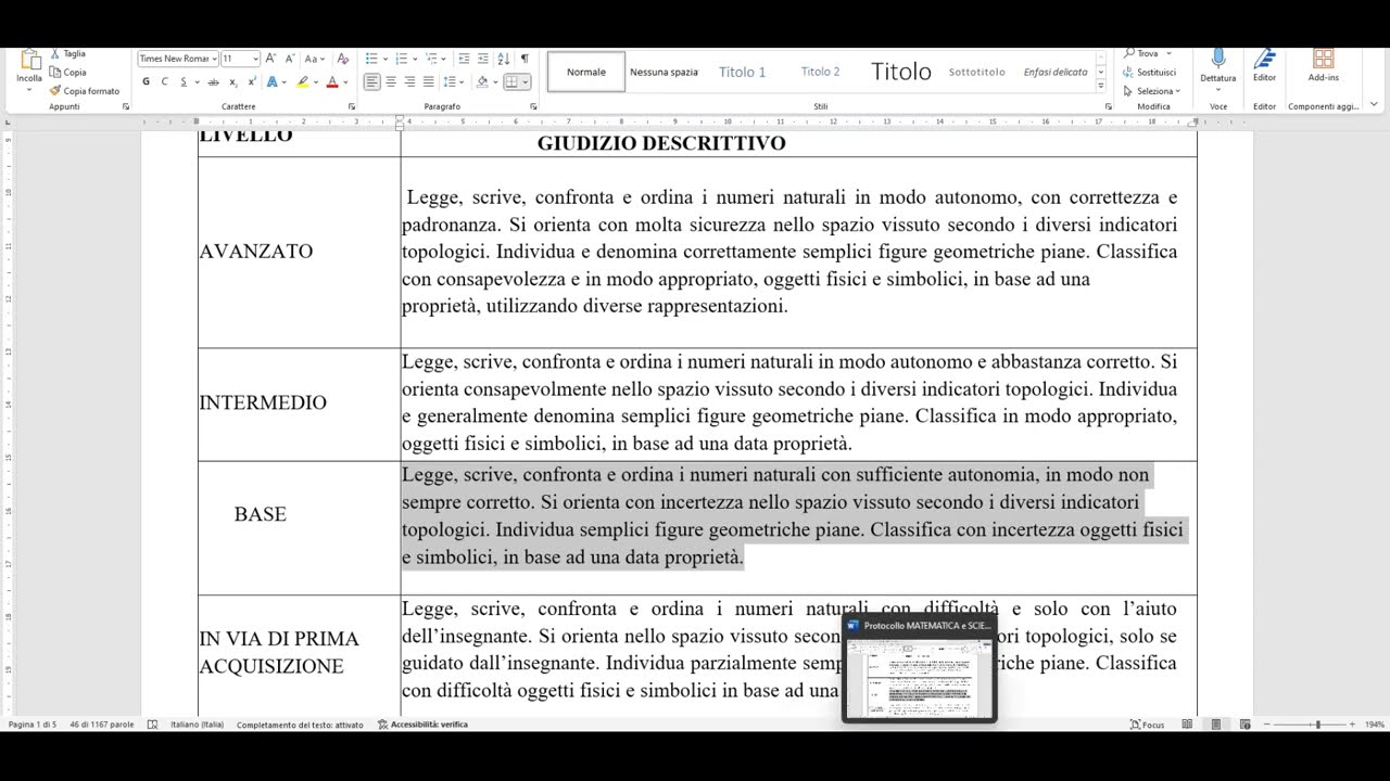 Argo: Inserimento livelli e giudizio descrittivo
