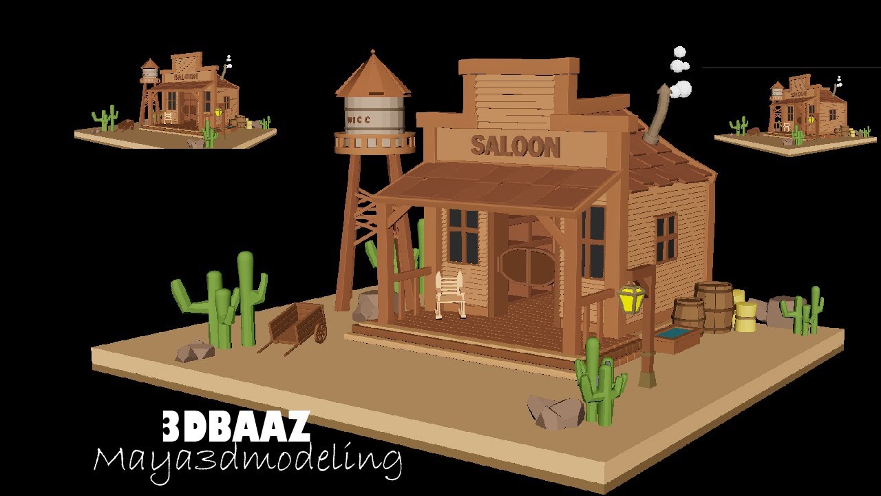 Wild West Saloon Environment in Maya 3D | Low Poly 3D Modeling | 3DBAAZ