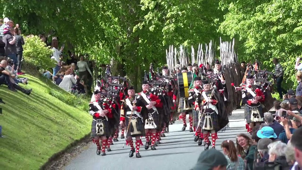 The 2022 Atholl Highlanders Parade led by Pipe Band outside Blair Castle in Perthshire, Scotland