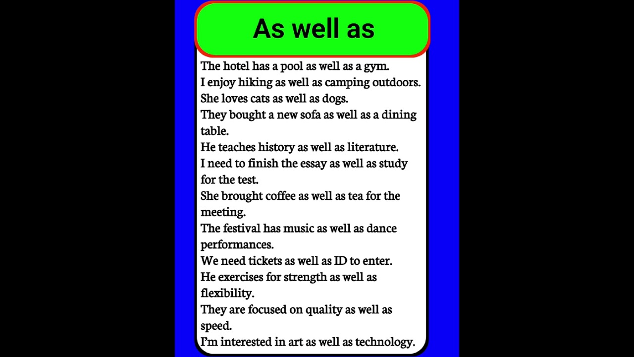 Essential sentences using As well as #english #dailyenglish #spokenenglish #vocabulary #learnenglish