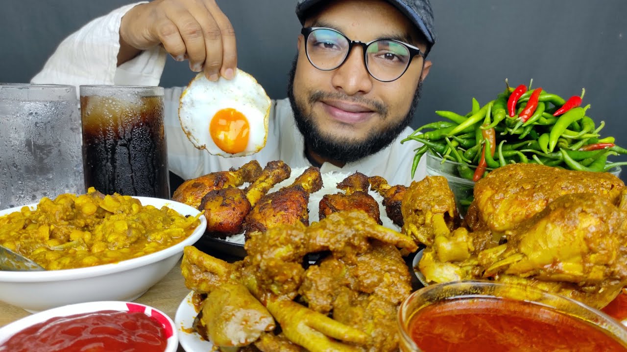 ASMR EATING WHOLE CHICKEN CURRY, CHICKEN LEG FRY, SPICY CHILLI WITH RICE EATING SHOW, FOOD VIDEOS