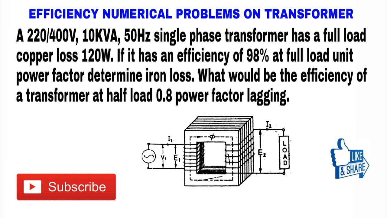 16. NUMERICAL PROBLEM ON TRANSFORMER CALCULATION OF LOSSES IN IN EFFICIENCY FORMULA WITH LOAD