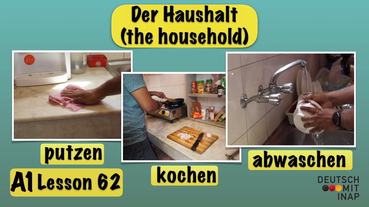 A1- German lesson 62 | Der Haushalt | Haushaltsaktivitäten im Präsens und im Perfekt | household