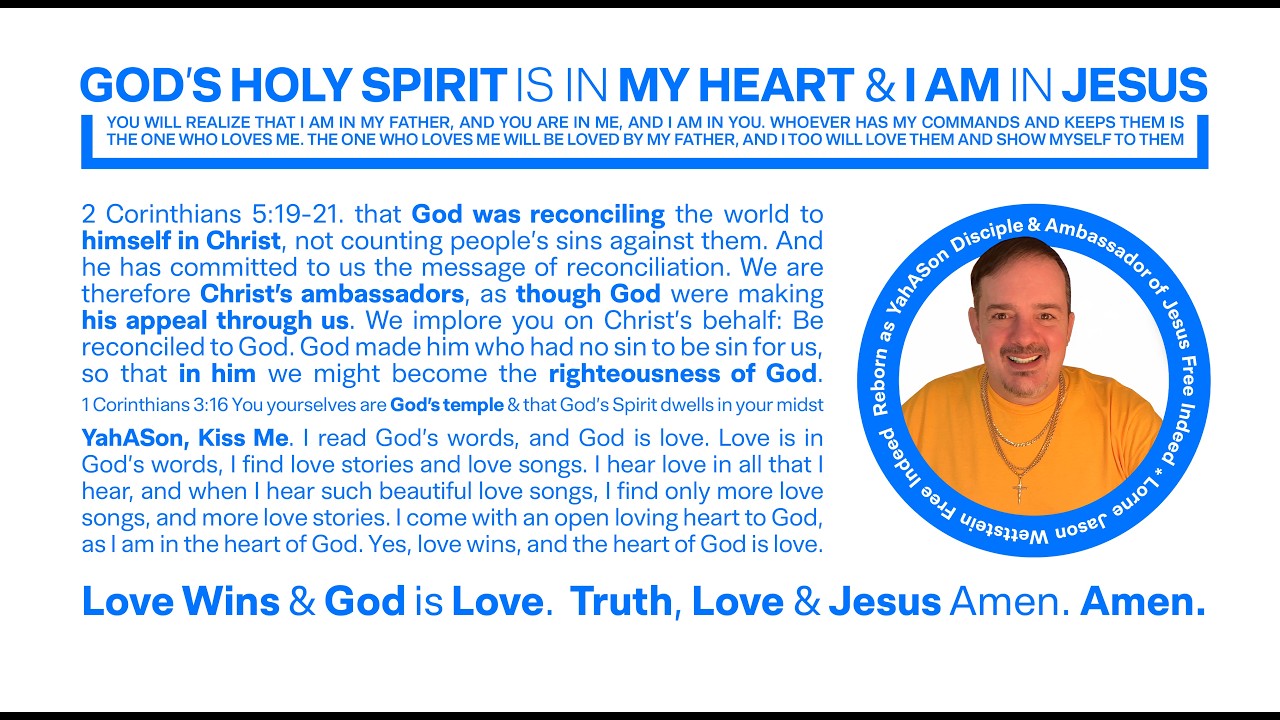 God’s Holy Spirit is in My Heart & I am in Jesus. Agape Love.