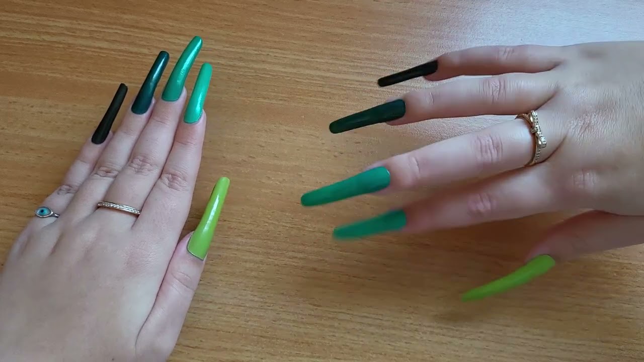 ASMR 1 YEAR 5 MONTHS NATURAL LONG NAILS 💅🏼 Green Nail Polish