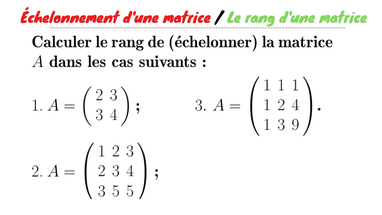 (fr.) Le rang d'une matrice / Echelonnement d'une matrice (Exercice 5, Série 1 de Td, SVT-STU-22/23)