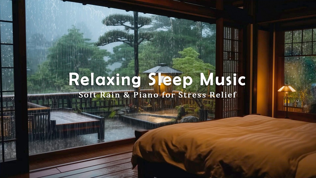 Warm Bedroom Ambience with Soothing Piano and Rain - Quiet Night Music for Anxiety Relief