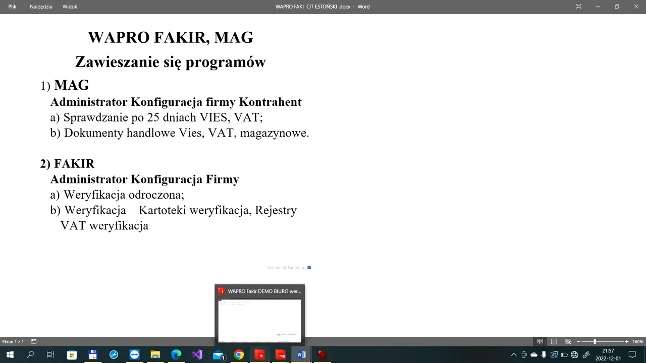 WAPRP FAKIR MAG zawieszanie się programu Weryfikacja NIP