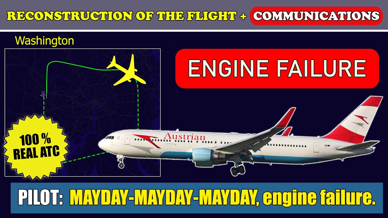 MAYDAY. Engine failure. Emergency return | Austrian Airlines Boeing 767-300 | Washington Dulles, ATC