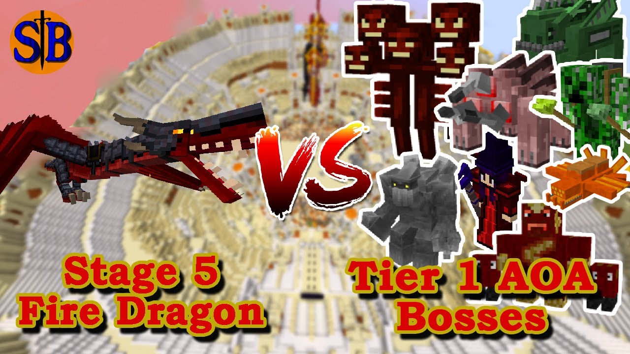 Stage 5 Armored Fire Dragon vs Advent of Ascension Tier 1 bosses | Minecraft Mob Battle