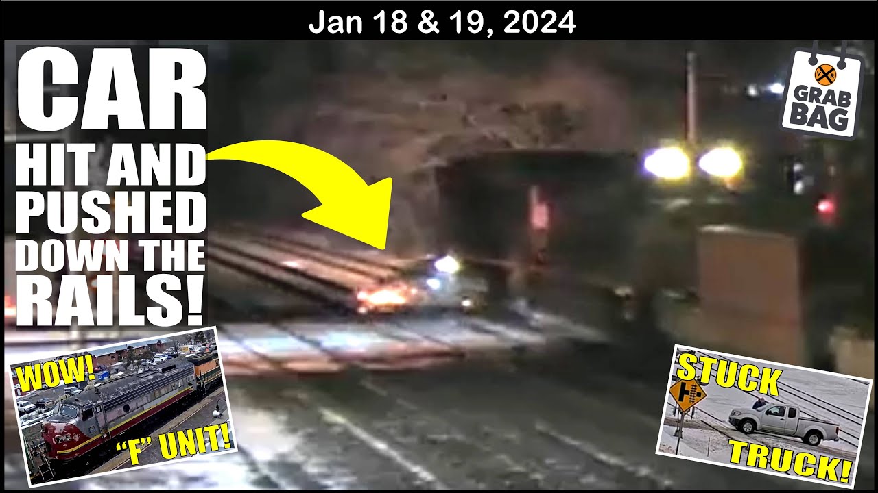 TRAIN PLOWS CAR DOWN THE LINE! F-UNIT, HAPPY HONKER, TRUCK STUCK ON RAILS, THE BRICK