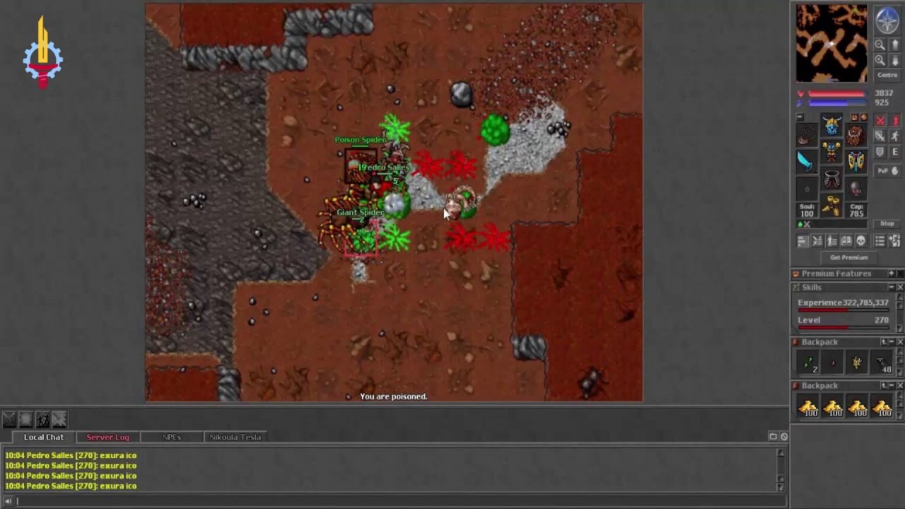 Cave de Drillworm e Giant spider em Kazordoon - Tibia