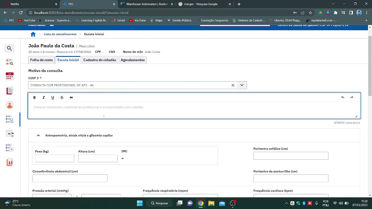 Atendimendo de triagem no e-sus AB