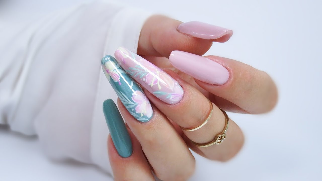 flowers pattern nails art tutorial /Elisium Nails