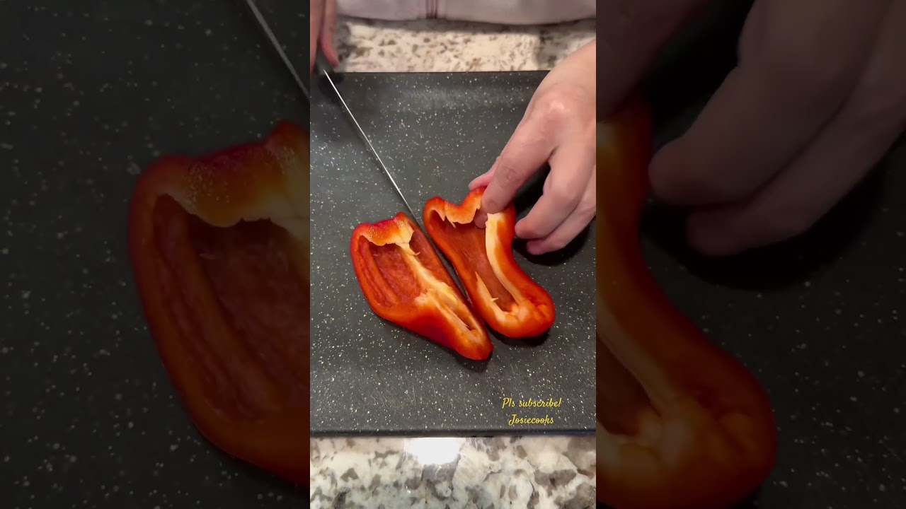 Satisfying daily cutting Red Brll Pepper with sounds #satisfying #cutting #pepper  #shorts #asmr