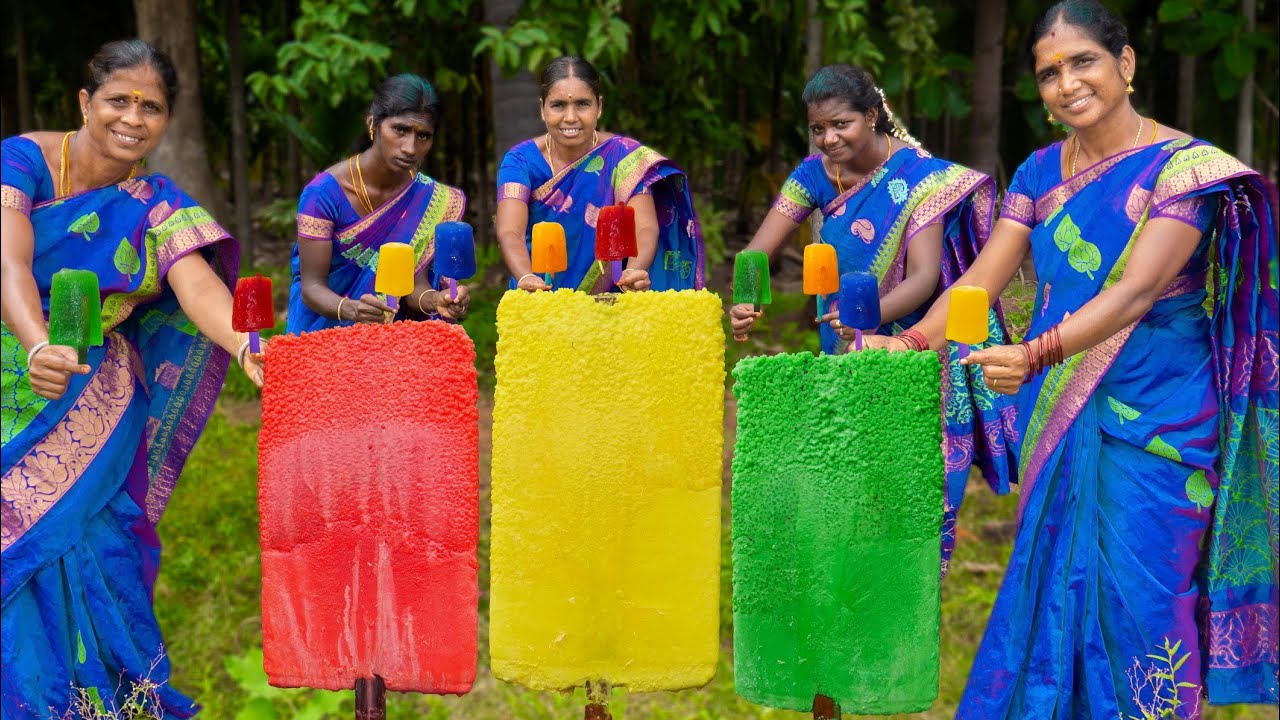 BIG TRAFFIC LIGHT ICE | Coconut Milk Ice Making | Tricolour Ice Making In Village