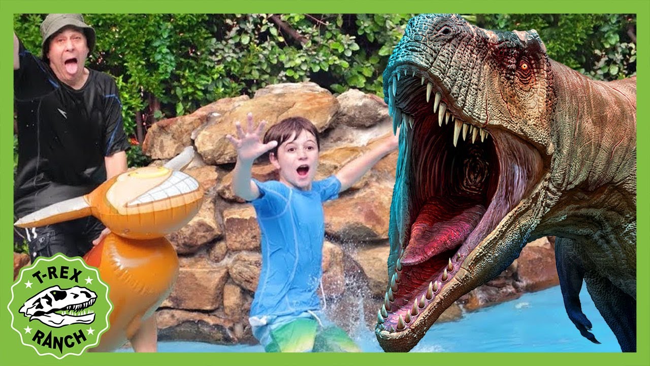Dinosaur at the Pool with Baby T-Rex | T-Rex Ranch Dinosaur Videos