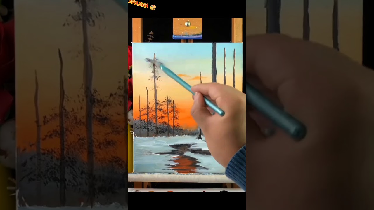 winter scenery painting 🎨 short video #arasha6805