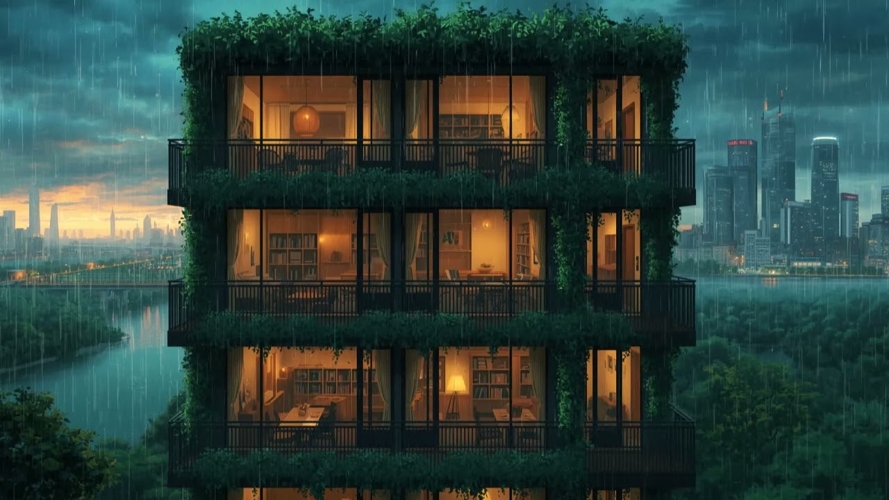 Rainy Evening at a Cozy Riverside Tea House 🌧️ Warm Window Lights | Chill Lofi for Late Nights