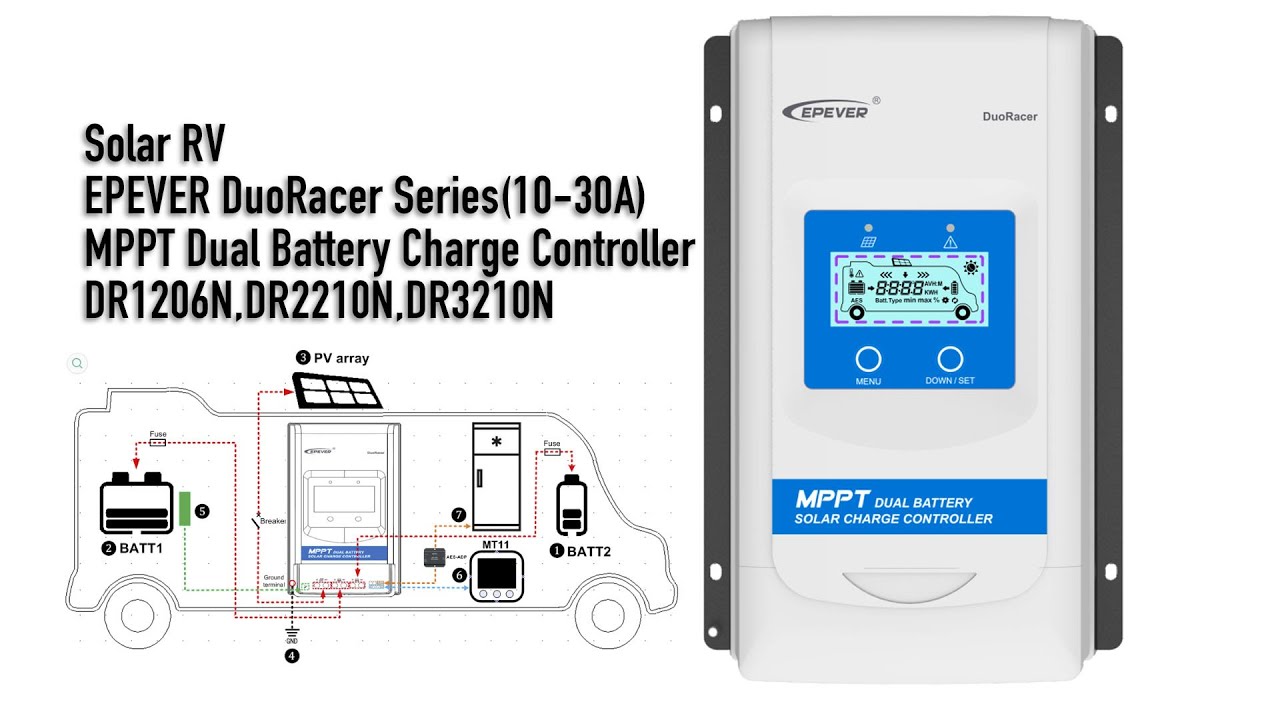 Mppt солнечный контроллер заряда для яхты кемпер автодом DuoRacer DR3210N  (на 2 акб)