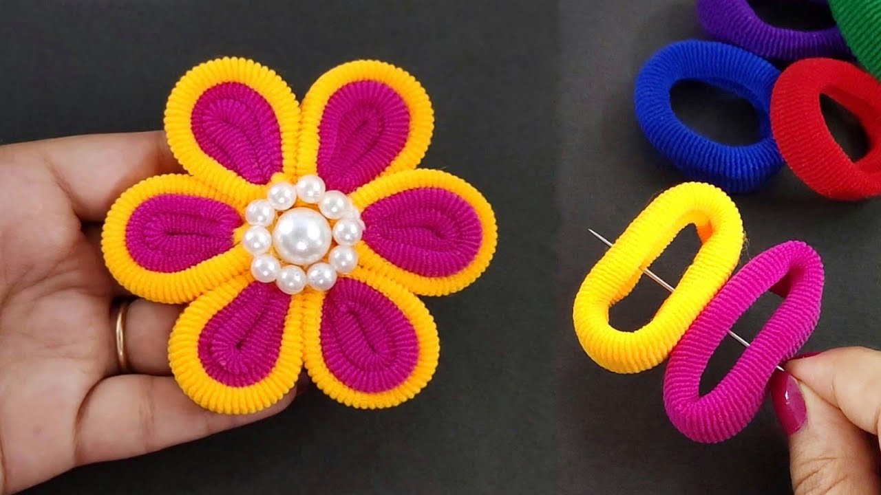 Beautiful Hair band flower making idea - Hair band embroidery flower - Rubber band flower making
