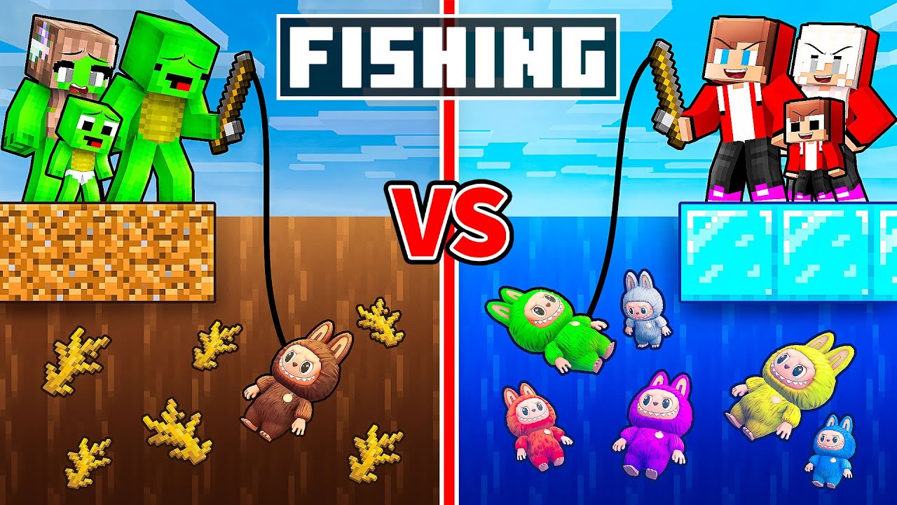 JJ and Mikey: POOR vs RICH Labubu Fishing Family Battle in Minecraft - Maizen