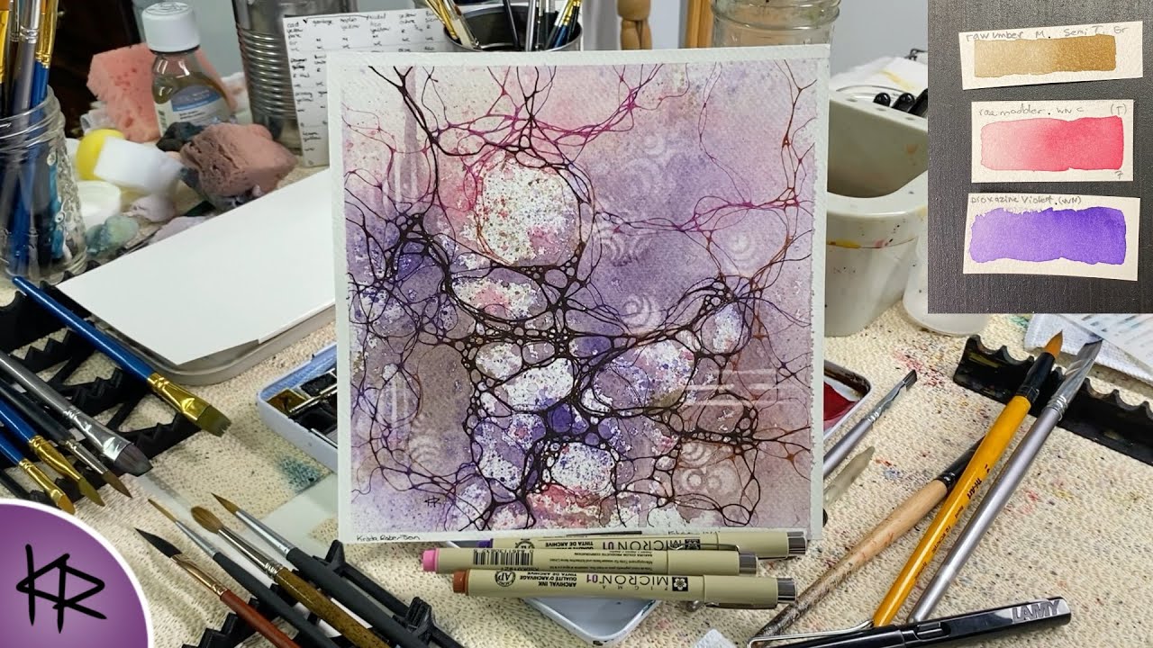 WATERCOLOR, NEUROGRAPHIC INK & Reverse Stenciling - Fun & Relaxing Painting! 199