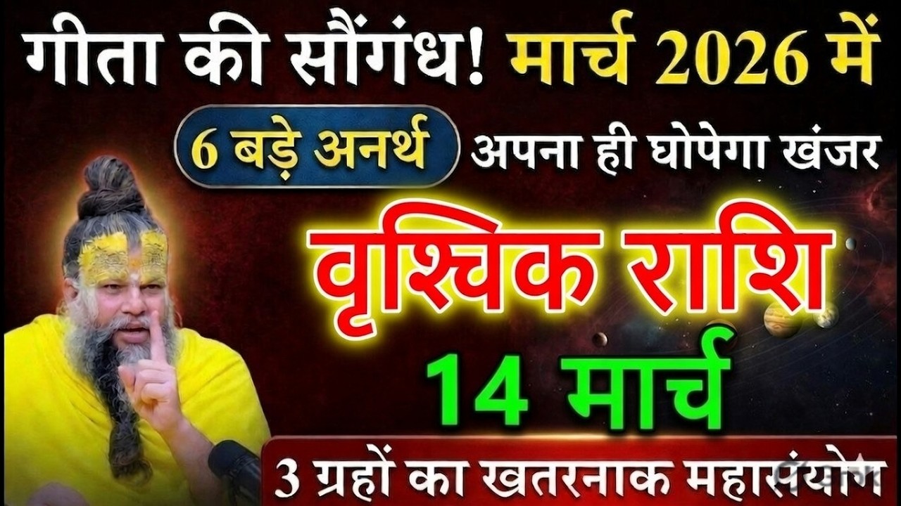 वृश्चिक राशि वालों सावधान! गीता की सौगंध 13 मार्च 2026 में 6 बड़े अनर्थ  3 ग्रहों का खतरनाक महासंयोग