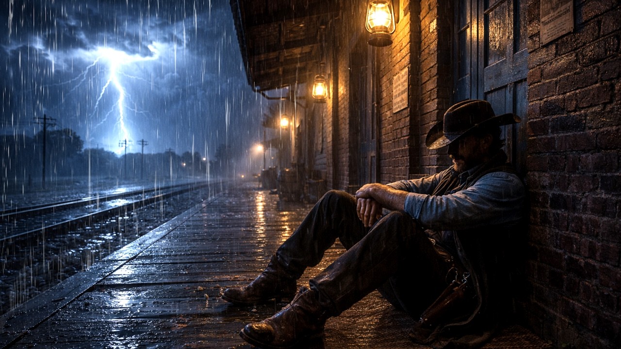 Heavy Rain & Thunderstorm – Arthur Sits Under Shelter Near the Train Station | Calming Ambience