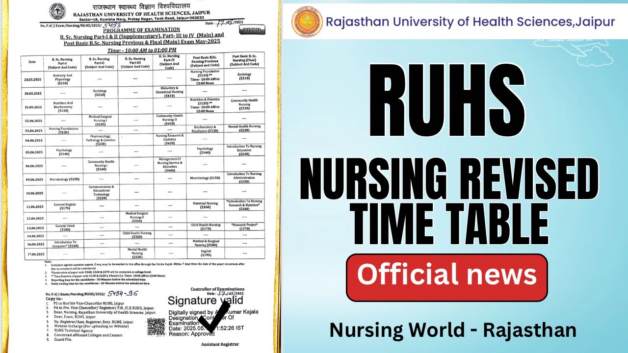 📢 RUHS BSc Nursing Revised Time Table 2025 OUT Now! #ruhs2025