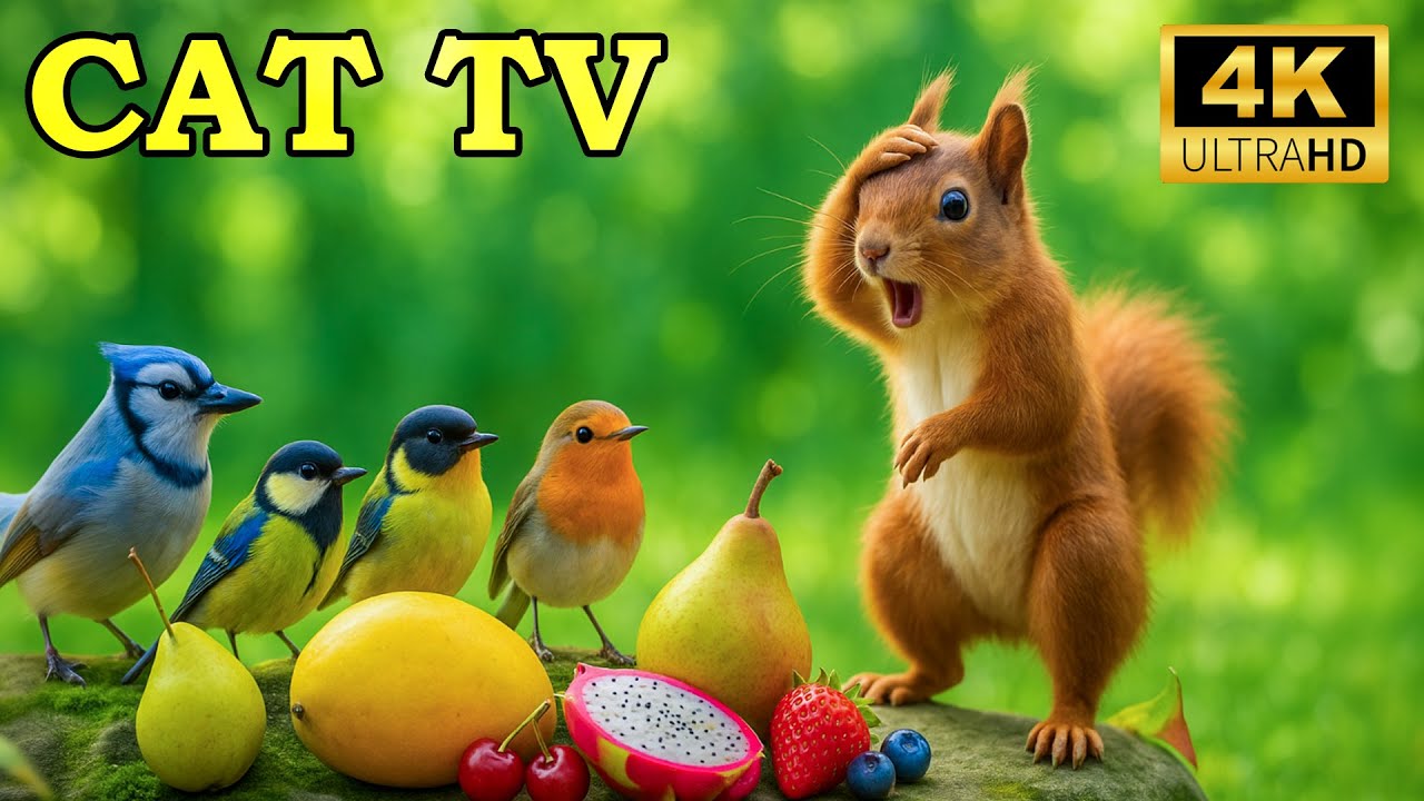 Cat TV for Cats to Watch 🐦 Birds Bathing as Squirrels Forage Nearby | Cat Games 4K