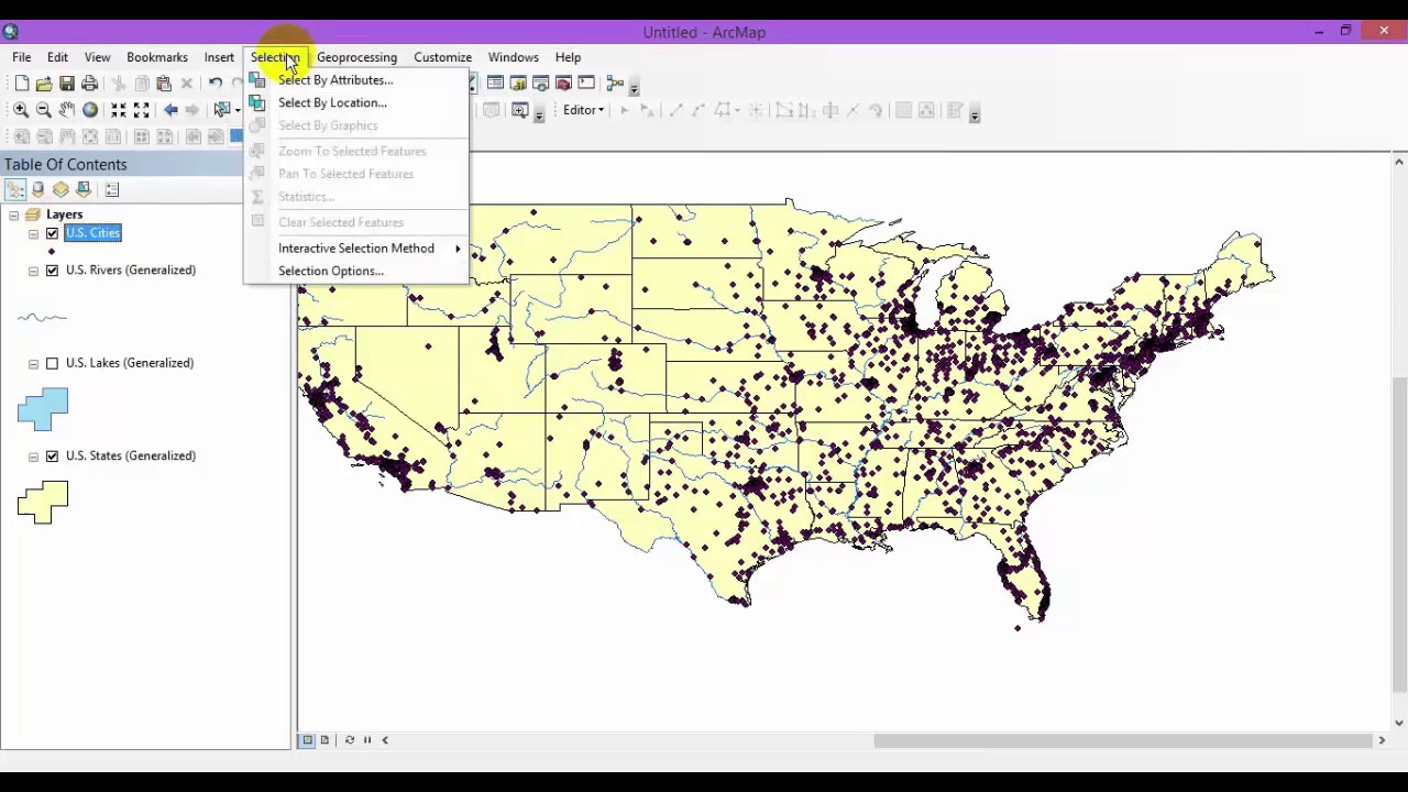 ArcMap - عملية انتقاء الظاهرات مكانياً Select By Location