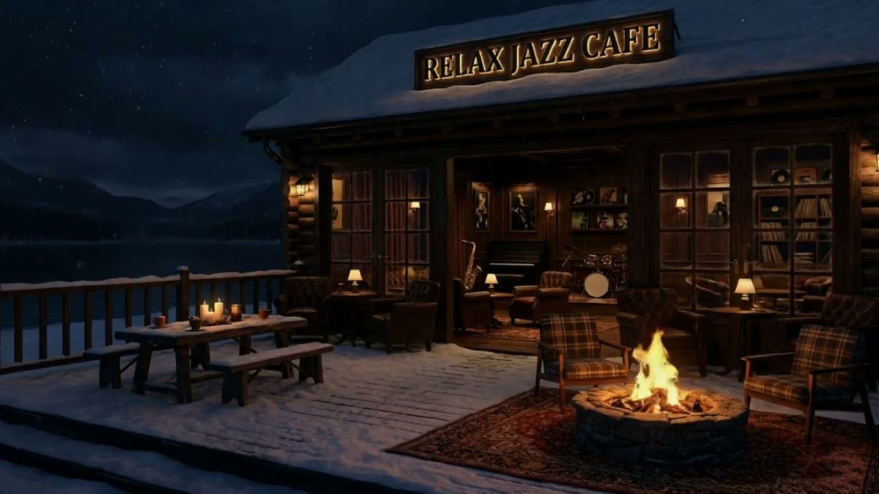 Calm Winter Jazz Music & Crackling Fireplace ⛄ Cozy Cafe Ambience with Smooth Jazz