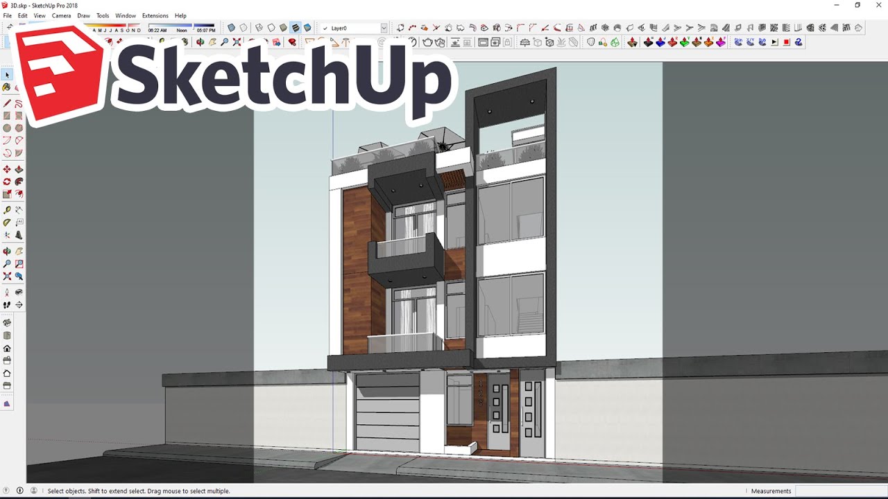 VIVIENDA DE 6X20  ,DISEÑO Y MODELADO DE FACHADA  EN 30 MINUTOS USANDO  SKETCHUP