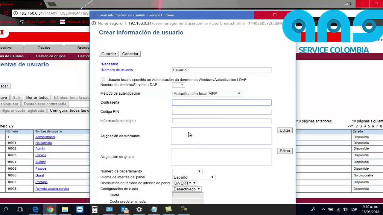 Autenticación Pin OKI MPS5502
