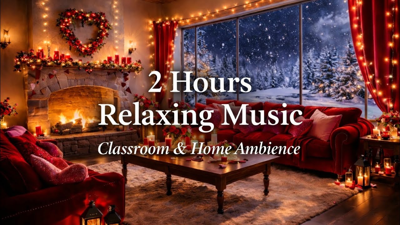 2 Hours of Valentine’s Relaxing Music 💕 | Cozy Fireplace Ambience for Classroom & Home