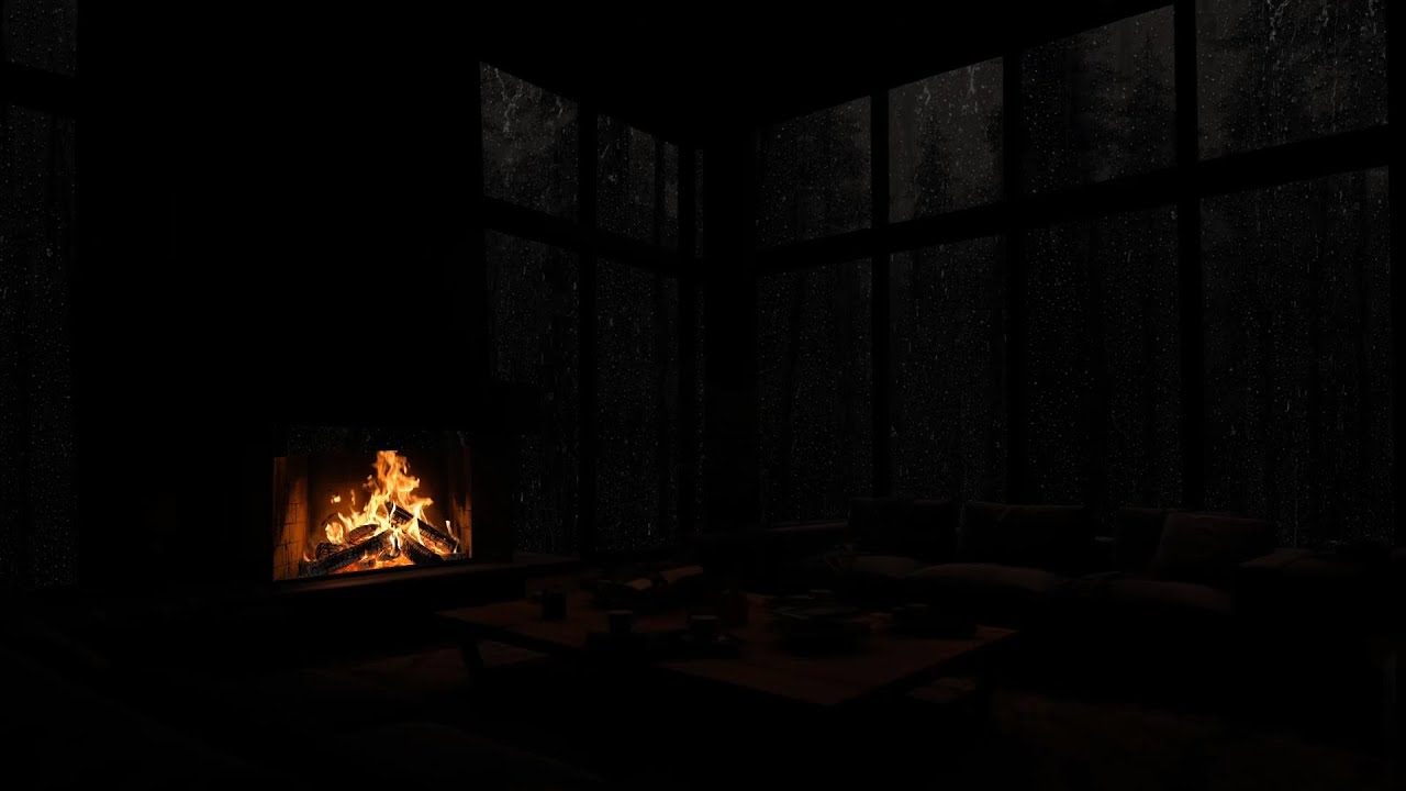 Ad-Free 🌧️ Rain & Thunderstorm with Cozy Fireplace | Deep Sleep & Stress Relief