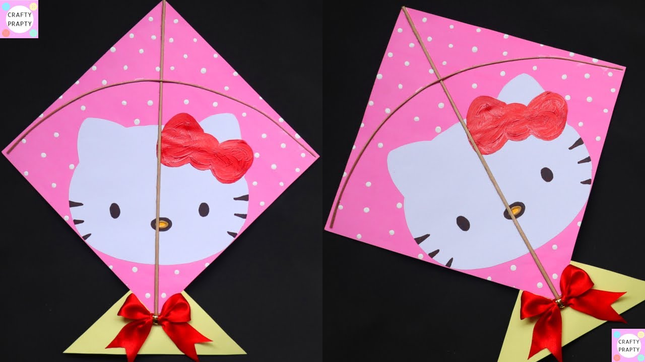 Kite Making | How to make kite at home /DIY Hello Kitty Kite /  | Patang making/हैलो किट्टी पतंग