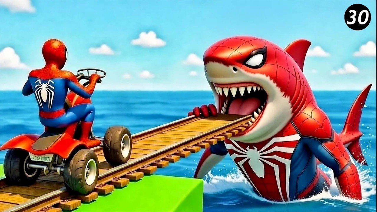 😱 Epic Water Slide Rescue! | Save Spiderman from Hungry Shark 🦈💦 | GTA 5 Ragdoll Fun