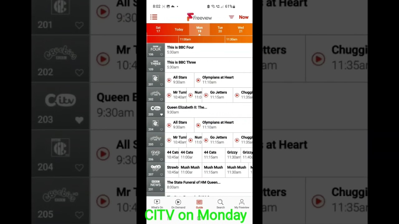 Citv's Monday schedule.