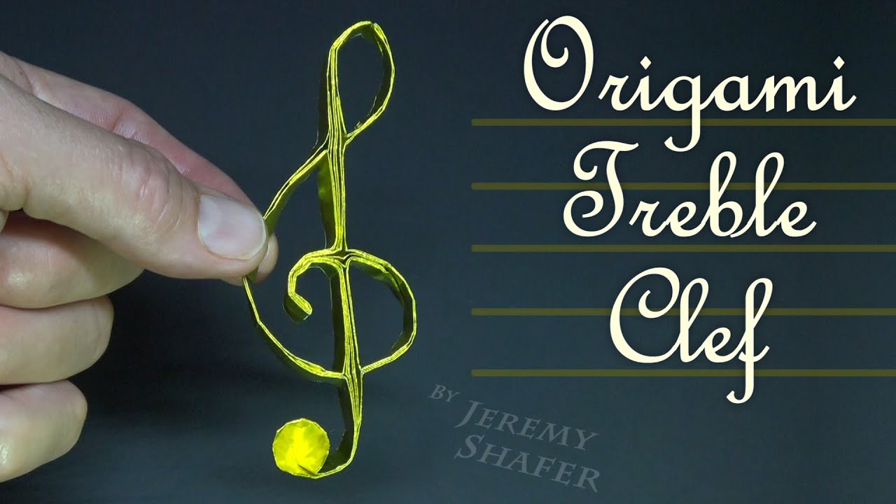 Чистый оригами скрипичный ключ 🎼 из одного квадрата, БЕЗ разрезания и склеивания!