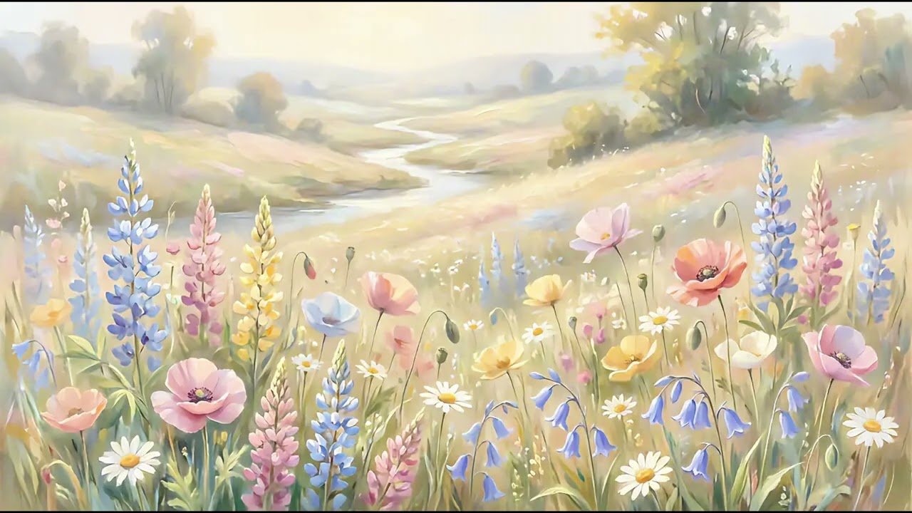 Soft Floral Landscape Oil Painting TV Art| 4k