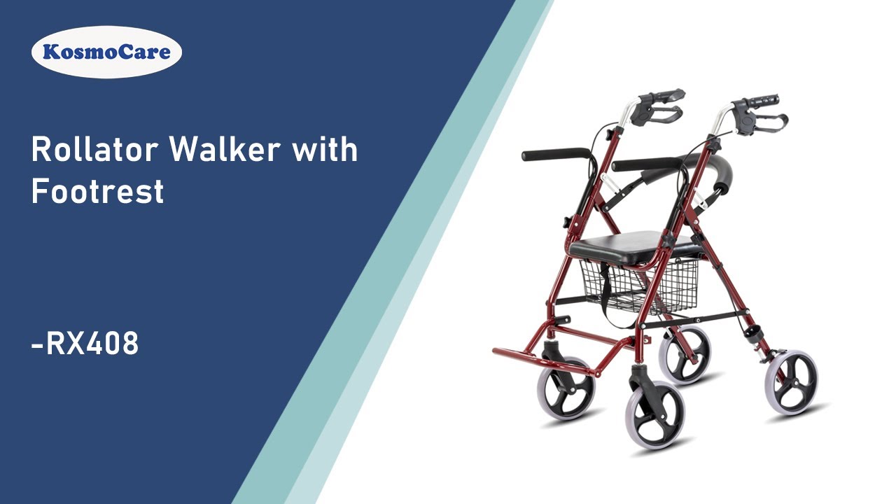 KosmoCare Rollator Walker Maroon with Footrest - Features (RX408)