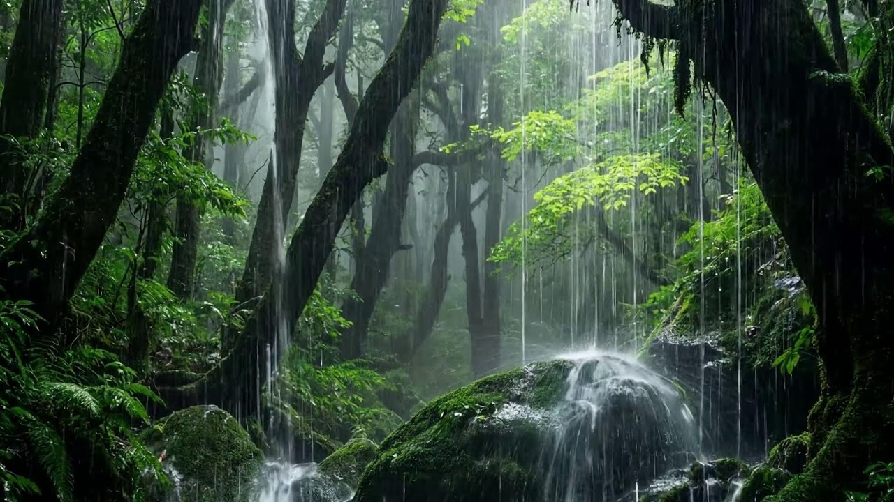 Peaceful Rain In A Green Forest With Relaxing Piano Music For Restful Sleep And Mindfulness