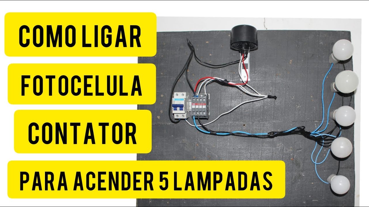 Como Instalar, Ligar Relé Fotocélula com um Contator Para Acender 5 Lâmpadas