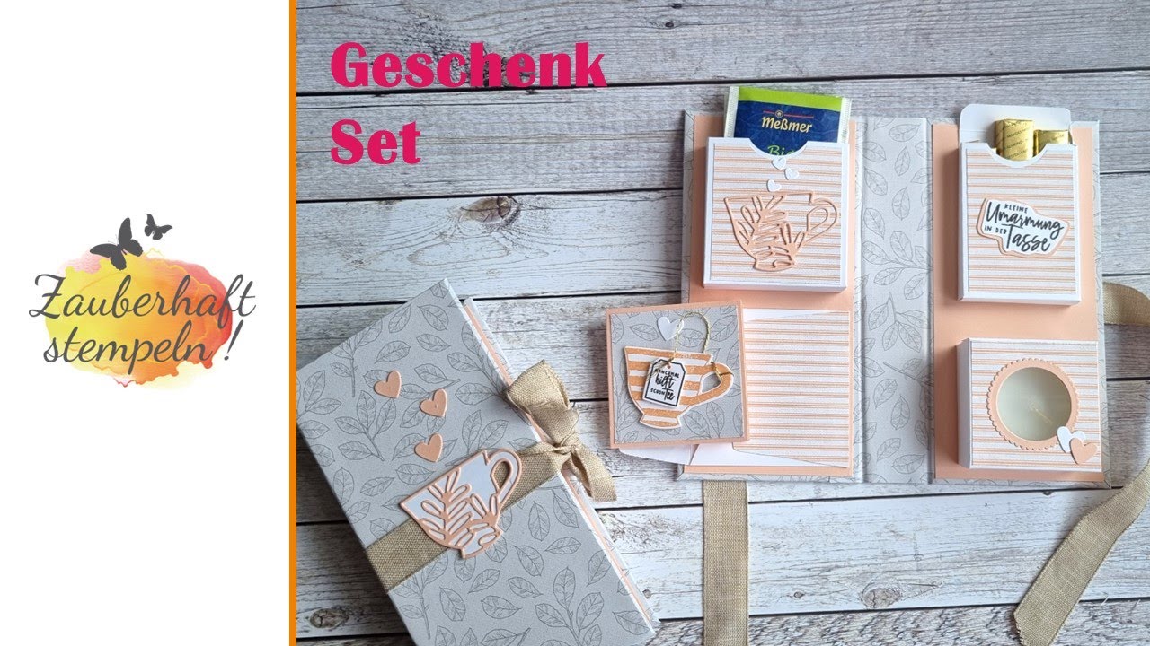 Tee Geschenkset | KLEINE TEERAPIE | TEETASSEN | Designerpapier VINTAGE-ROSEN | Stampin' Up! | Box